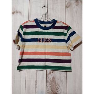 Guess Shirt Ladies Extra Small Crop Top Rainbow Short Sleeve‎